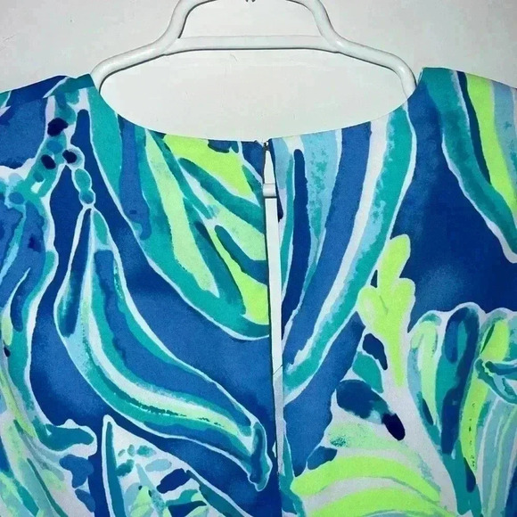 Lilly Pulitzer Rosalia Beckon Blue Palm Passage Crepe Flounce Sleeves size 6 - Picture 9 of 13